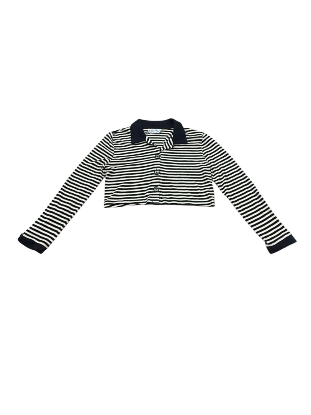 Vintage 1990s En Focus Black White Striped Cropped Cardigan Top